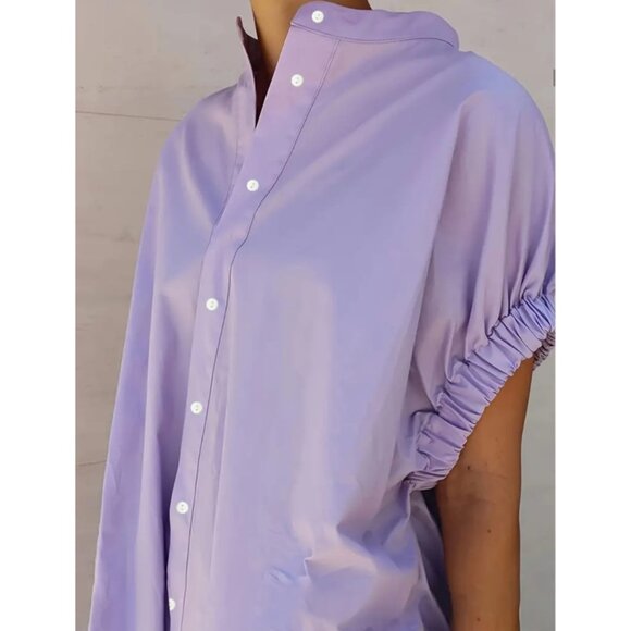 4XL Ruched Sleeve Lavender Button-Down Casual Dress - Picture 3 of 3